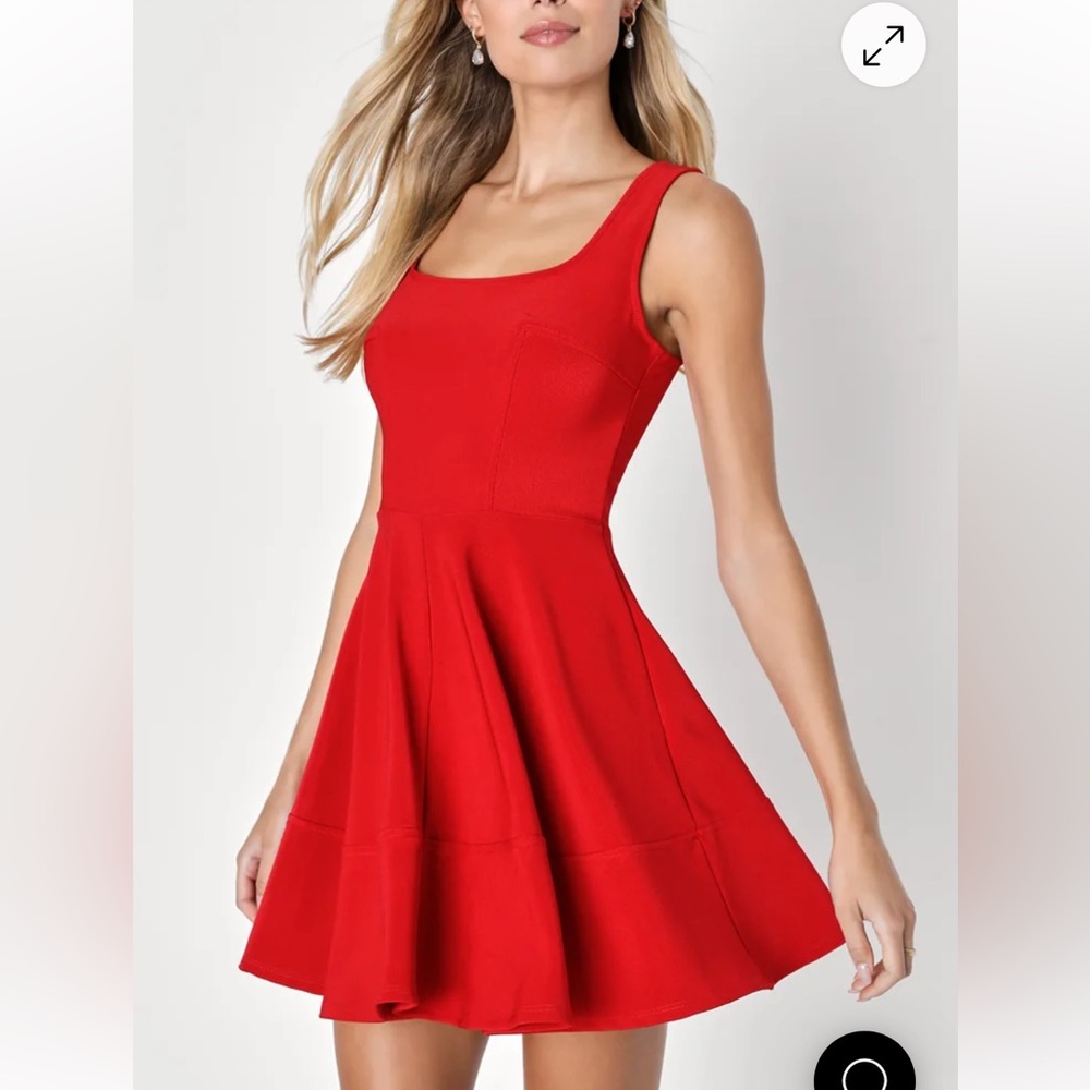 Lulus Home Before Daylight Red Square Neck Sleeveless Skater Dress